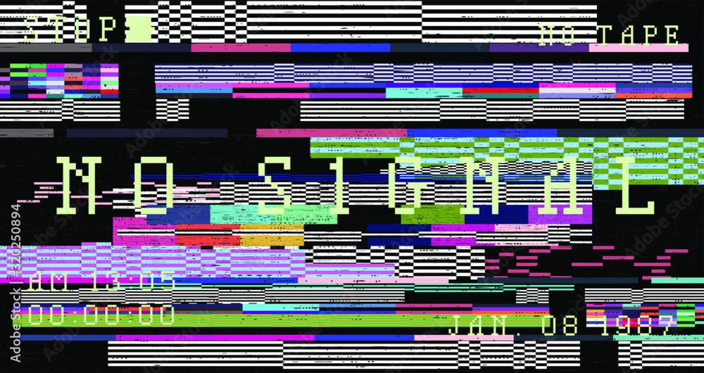 Poster retro vhs background like in old video tape rewind or no signal tv screen. vaporwave/ retrowave styl
