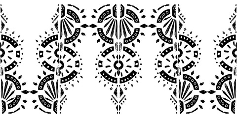 Ikat pattern etnic indian ornamental black and white illustration. Navajo motif texture ornate  design for surface print.