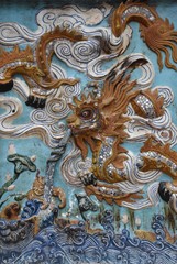 Blue and Orange Painted Dragon Relief, Vietnam