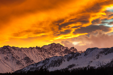 Morgenrot über den Hohen Tauern, Blick von Königsleiten