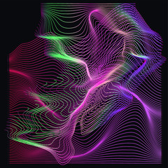 Abstract background with holographic glitched wavy texture. Futuristic cyberpunk style illustration for information technology and science subjects.