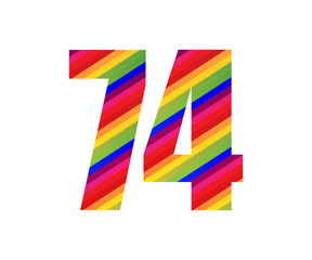 74 Number Rainbow Style Numeral Digit. Colorful Number Vector Illustration