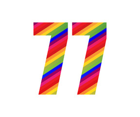 77 Number Rainbow Style Numeral Digit. Colorful Number Vector Illustration