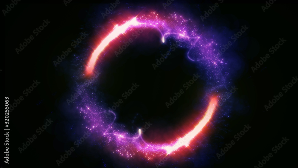 Poster technology circle trail glowing light sparkle swirl background. magic bright futuristic effect line 