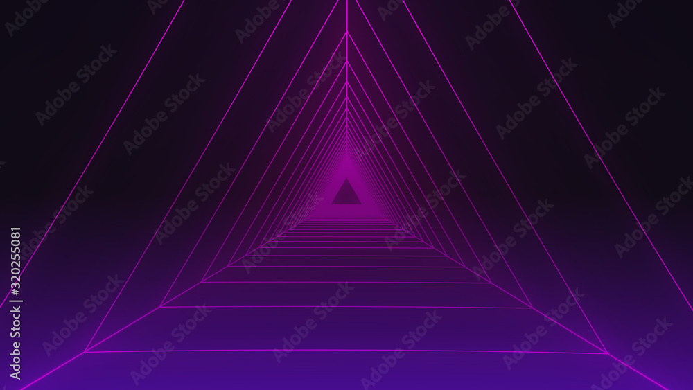 Poster Abstract Geometric Wireframe Tunnel Structure Fly Through Background. Futuristic Connection Polygonal Line Illustration.