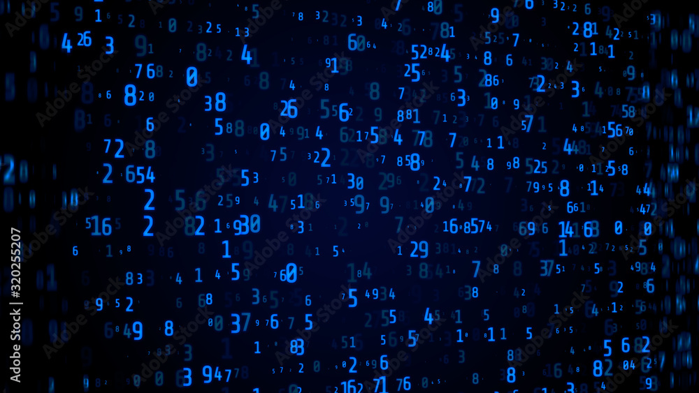 Poster Illustration Abstract Futuristic Digital Number Element Random Code. Statistic Binary .Cyber Space Smart Encoder Concept Background.