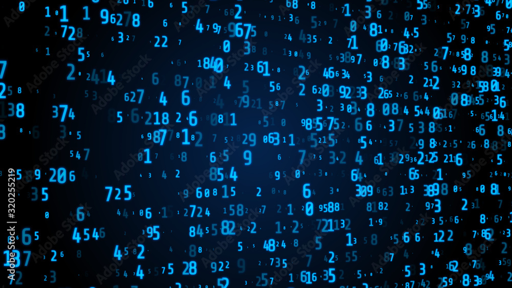 Aufkleber Illustration Abstract Futuristic Digital Number Element Random Code. Statistic Binary .Cyber Space Smart Encoder Concept Background.