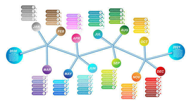 Modern business horizontal timeline process chart infographics template. Vector banner used for presentation and workflow layout diagram. Abstract elements of graphic monthly and weekly plan.