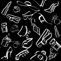 Seamless pattern, abstraction, set of accessories for girls