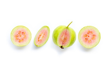 Pink guava fruit on white background.
