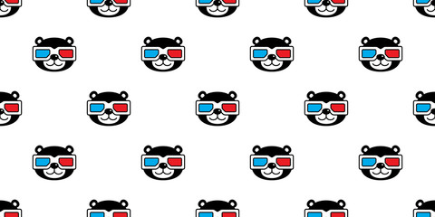 Bear seamless pattern polar bear popcorn vector movie 3d glasses cinema teddy cartoon scarf isolated tile background repeat wallpaper doodle illustration design © CNuisin