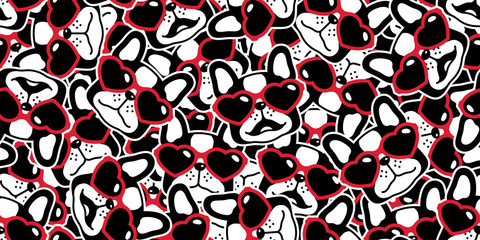 dog seamless pattern french bulldog valentine vector heart sunglasses head face scarf isolated repeat wallpaper tile background cartoon pet puppy animal doodle illustration design