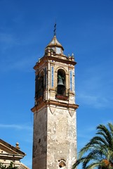 Obraz premium Church bell tower (Iglesia de Santo Domingo de Guzman), Bornos, Spain.