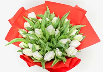 Beautiful white tulip flower bouqet for valentines day. Floral arrangement 