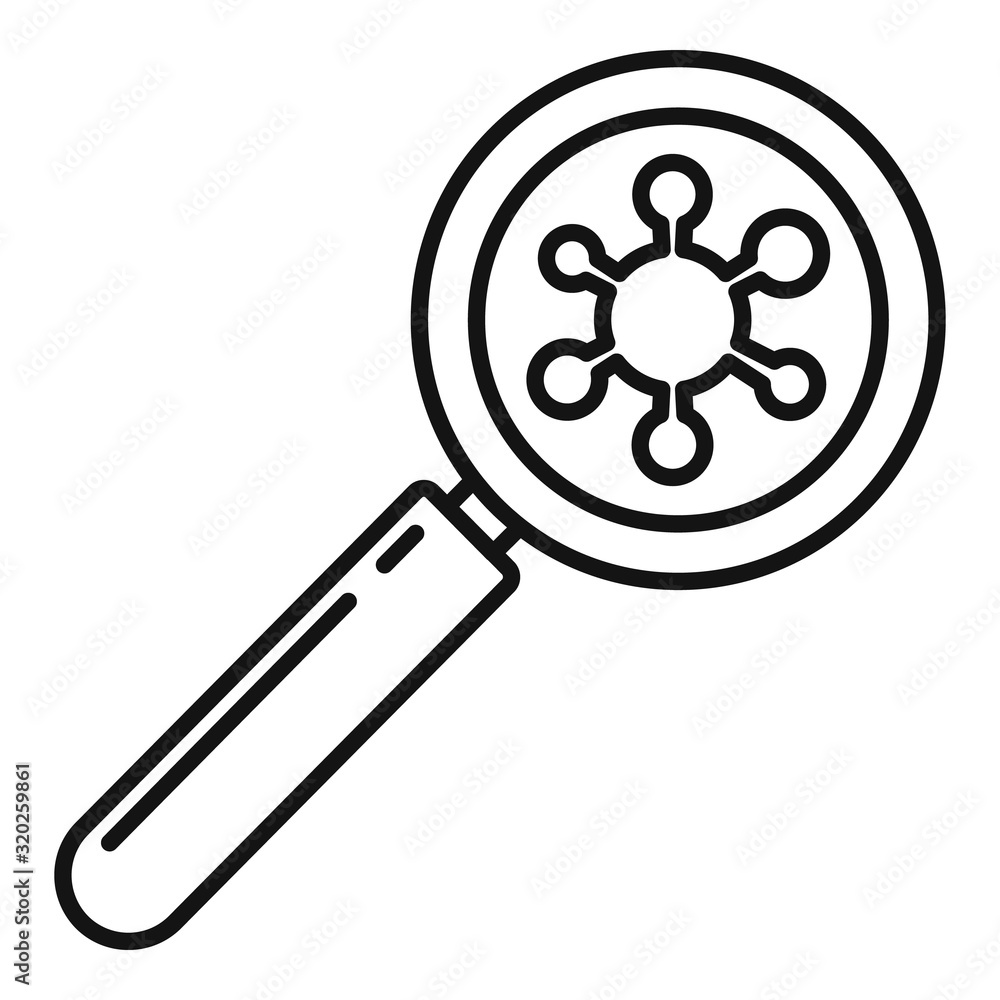 Aufkleber virus under magnifier icon. outline virus under magnifier vector icon for web design isolated on whi