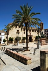 Convento de Santa Catalina in the Plaza Guerrero Munoz and statue of Fernando I, Antequera, Spain.