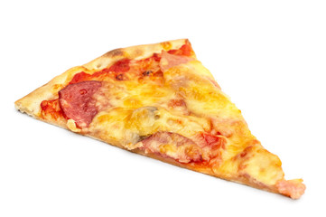 Piece of pizza on white background.