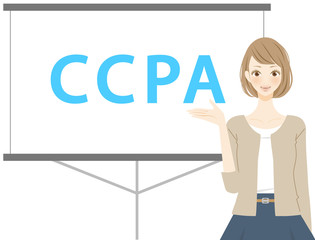CCPA カリフォルニア州消費者プライバシー法の説明をする女性　イラスト