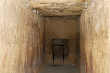 Access corridor to the sepulchral room in the Dolmen de Viera, The Dolmens, Antequera, Spain.