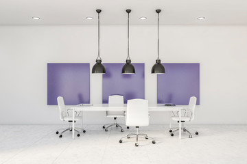White and purple meeting room interior