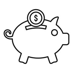 Money piggy bank icon. Outline money piggy bank vector icon for web design isolated on white background