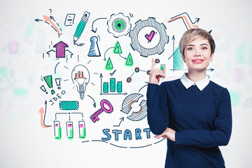 Smiling Asian woman and her business plan