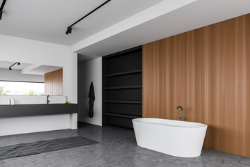 White and wooden bathroom corner