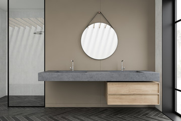 White and beige bathroom with sink and shower