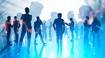 Business team in city, digital chart