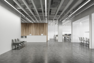 White office hall with reception table