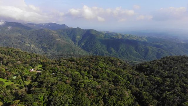Aerial shot of hills with cloud forest of Monteverde National Park, Costa Rica