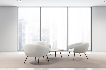 Panoramic white office waiting room