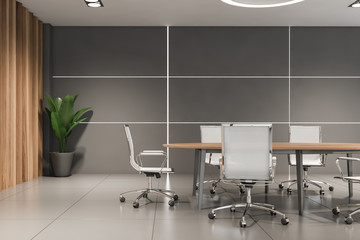 Gray and wooden office meeting room
