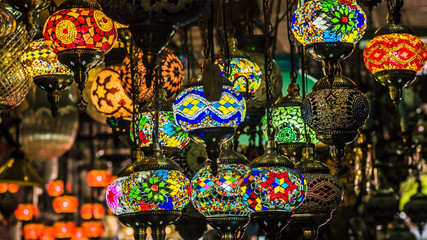 Fototapeta premium Istanbul Lantern Moroccan Lighting, Moroccan Lamp. Moroccan Style.Unique . Moroccan Lanterns and Lamps. Turkish Lanterns and Lamps.Colorful lanterns. lamps for sale in the Grand Bazaar