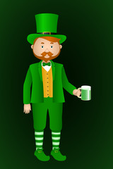 Man in leprechaun suit drink green beer. Vector illustration.