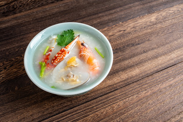 Chaoshan cuisine in Guangdong, China, a bowl of shrimp and crab seafood porridge