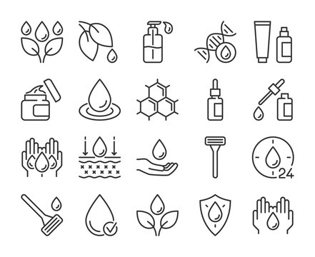 Skin care icon. Natural Skin Care Ingredients line icons set. Editable stroke.