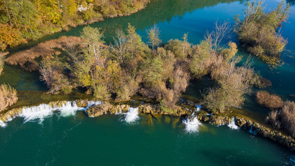 Aerial view of the autumn on the Mreznica River, Croatia