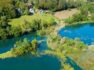 Aerial view of the village on the Mreznica River, Croatia