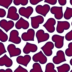 Decorative seamless texture with pink hearts on white background.Colorful vector illustration in doodle style.Valentine`s Day symbol for packaging, textile,wedding cards.