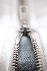 jeans white zipper and lock closeup detail view