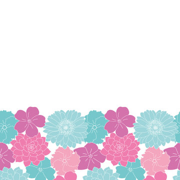 Vector blue and pink flowers seamless pattern white background
