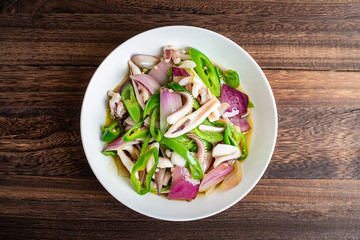 Chinese regular dish fried squid with onion and green pepper