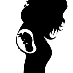 Vector silhouette of pregnant woman on white background. Symbol of maternity.