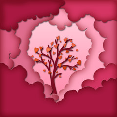 Love tree with heart leaves in cloud concept for valentines