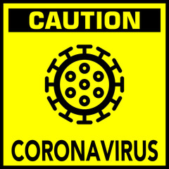 yellow sign with the logo and the inscription coronavirus.
