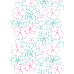 Vector blue and pink flowers seamless pattern white background