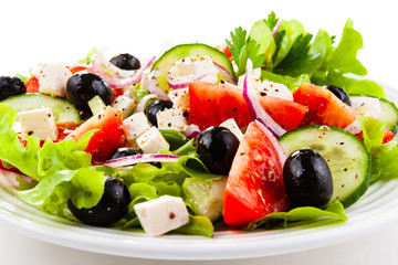 Fresh greek salad - feta cheese, tomato, lettuce, black olives and onion