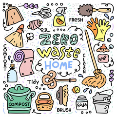 Zero waste cartoon doodle illustration, Home concept