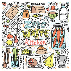Zero waste illustration with reuse objects for kitchen